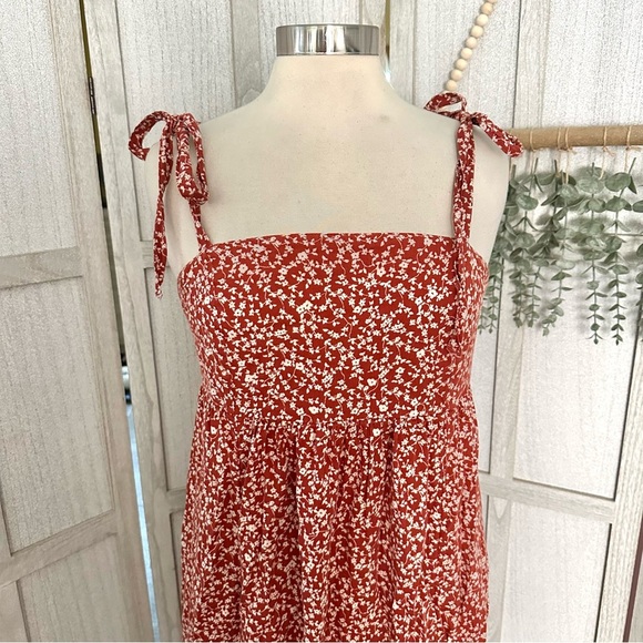 Old Navy Floral Print Sleeveless Midi Cotton Blend Tie Shoulder Dress Sz Medium - Picture 3 of 9